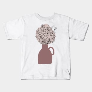 Boho Minimalist Abstract Flower Bouquet Pottery Vase  Art Kids T-Shirt